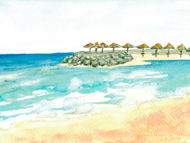 夏日的热带沙滩，金黄的沙滩。图片下载