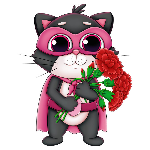 带着花的猫超级英雄图片下载