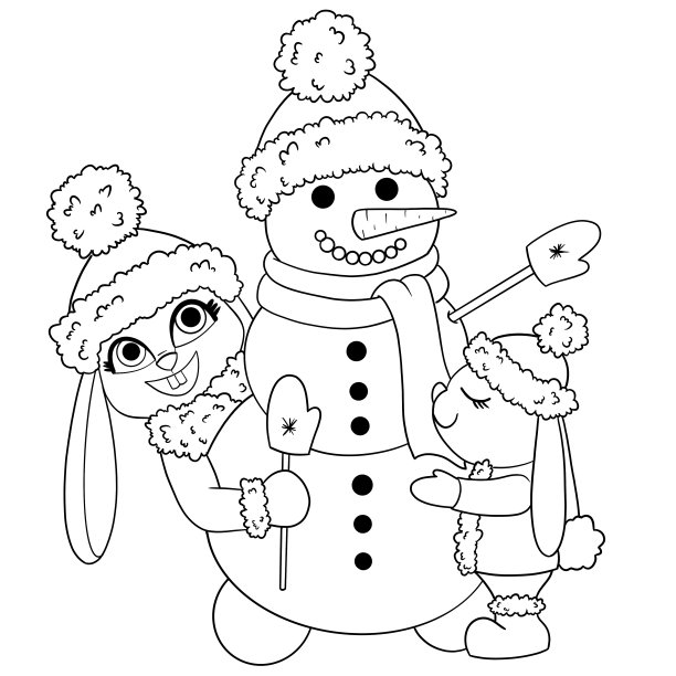 兔子雕刻雪人着色页图片下载