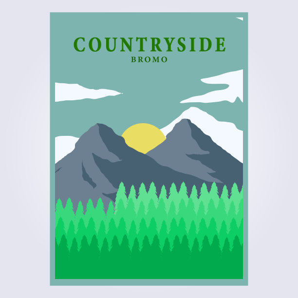 山水山林复古海报矢量插画设计图片下载