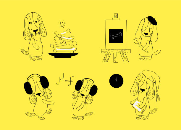 手绘涂鸦可爱的腊肠狗在白色背景，快乐的狗，平面矢量插图的印刷，服装，包装和明信片。图片下载