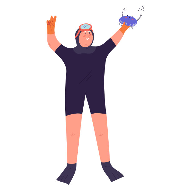 可爱的海女抱着螃蟹和微笑，平面矢量插图孤立在白色背景。图片下载