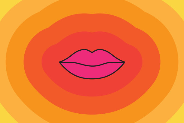 矢量插图在简单的线性风格-嘴唇和groovy背景-抽象海报设计图片下载