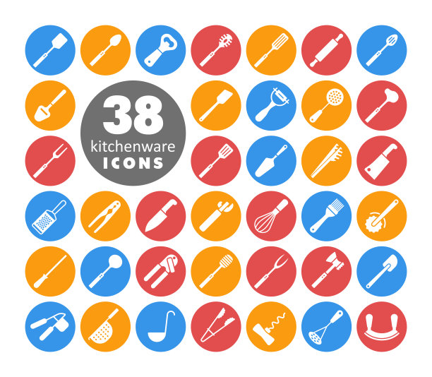 厨房用具和厨房电器矢量图标集图片下载