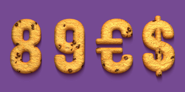 一组饼干制作的3d数字，渲染，1,2,3,0图片下载