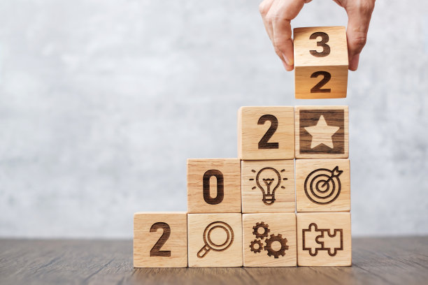 2023木块与商业成功，目标，战略，目标，使命，行动，目标，团队合作，计划，想法和新年开始的概念图片下载