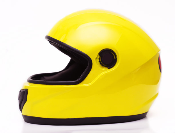 赛车用无玻璃的黄色头盔。特写镜头图片下载