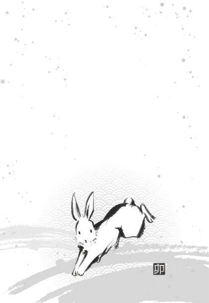 水墨画兔年卡模板，无问候语(单色)图片下载