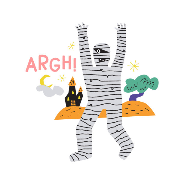 万圣节手绘插画与恐怖的木乃伊图片下载