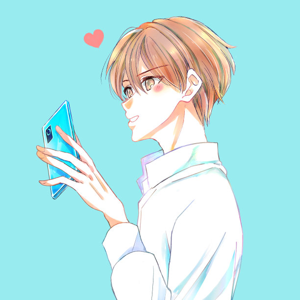 一个男人微笑着触摸着智能手机图片下载