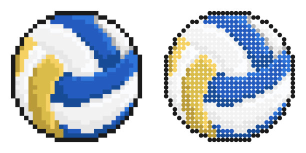 像素图标。排球球适用于室内、室外和沙滩排球。运动设备。简单的复古游戏矢量孤立在白色背景上图片下载