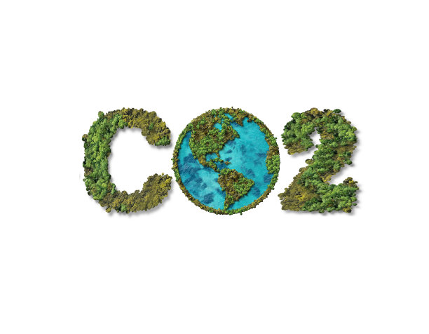 CO2概念设计与绿色地球仪三维插图背景。图片下载