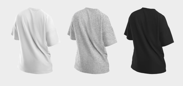 超大号的白色。黑色和hearher t恤模板3D渲染，通用棉服装与皱纹，孤立的背景。图片下载
