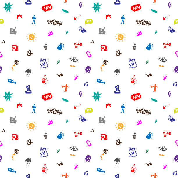 夏日城市生活无缝矢量背景，设计元素图片下载