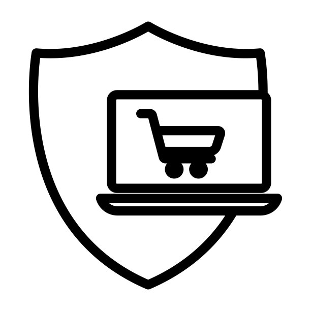 网上购物安全线图标。包含图标盾牌与笔记本电脑和购物车。电子商务商店相关图标插画。简单的矢量设计可编辑。32 x 32像素完美图片下载