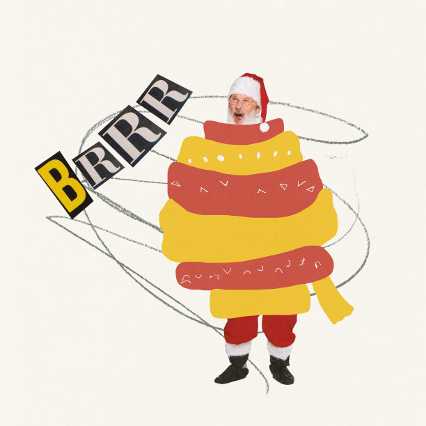 当代艺术拼贴。老人的形象圣诞老人站在许多围巾。变暖的衣服图片下载