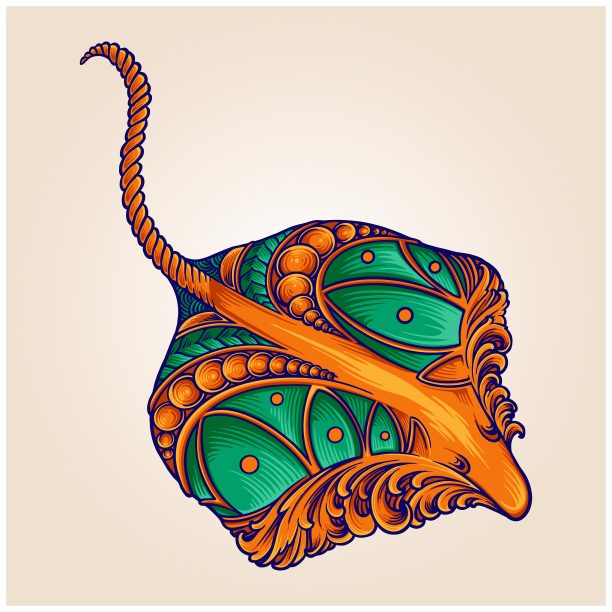 复古优雅的黄貂鱼装饰插画图片下载