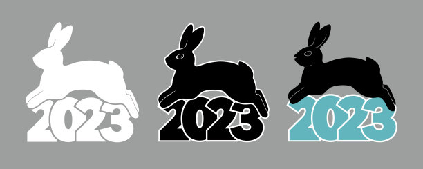 一套带有兔子的2023商标。中国新年。一个很酷的，现代的，时髦的矢量插图。图片下载