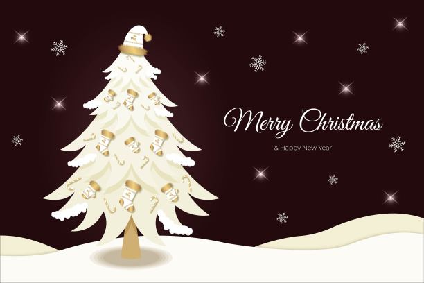 圣诞节，新年贺卡，邀请与圣诞树。图片下载