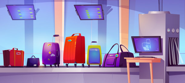 带行李和扫描仪的机场传送带图片下载