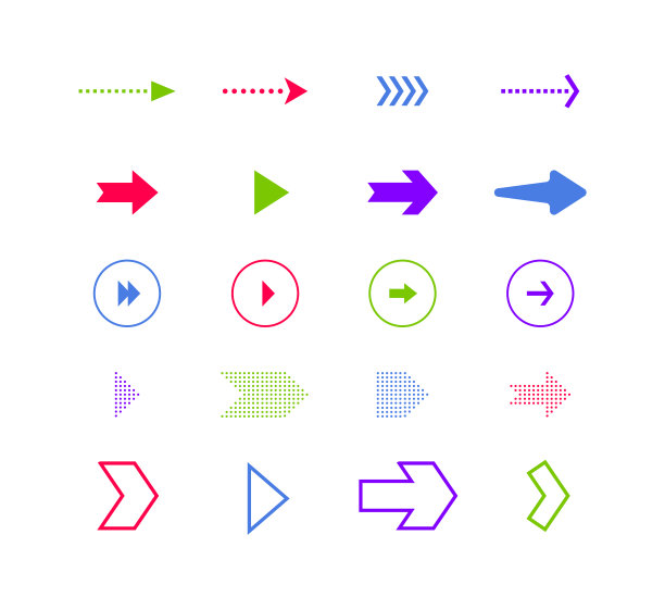 箭头图标。一组彩色矢量箭头孤立在白色背景。图片下载