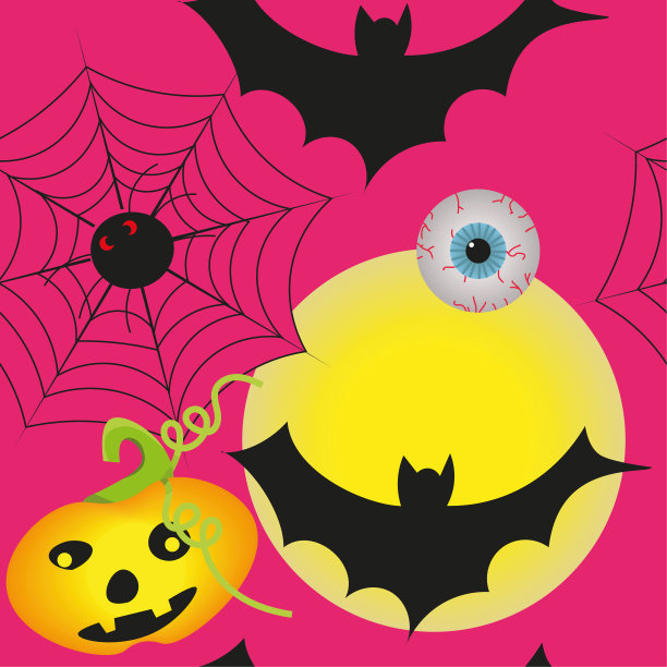 粉色背景与满月和万圣节人物。图片下载