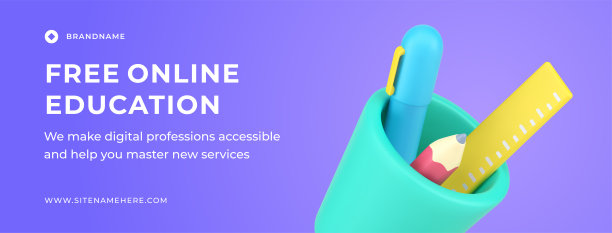 免费在线教育远程学习入学网络课程社交媒体横幅3d图标矢量图片下载