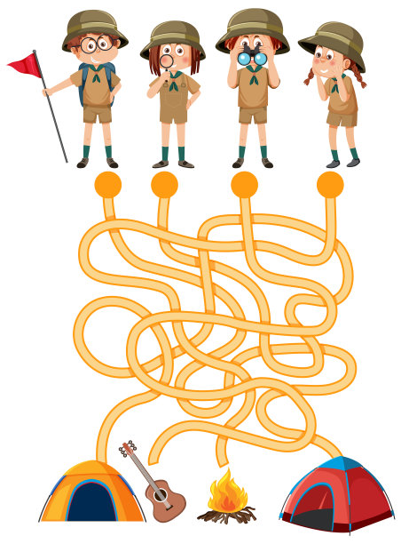 迷宫游戏模板在露营主题的孩子图片下载