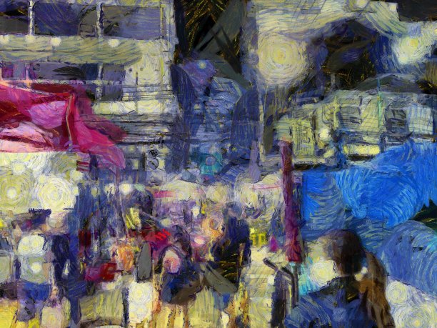 曼谷夜市插图创造了印象派风格的绘画。图片下载
