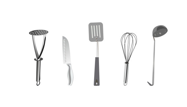 现实的厨具。收集厨房用具。矢量图图片下载