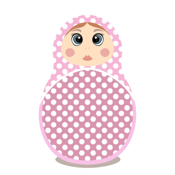 俄罗斯套娃。有大眼睛和大嘴唇的传统俄罗斯民间传说娃娃。巴布什卡娃娃与holhloma，传统的绘画花卉图案。手绘矢量图图片下载