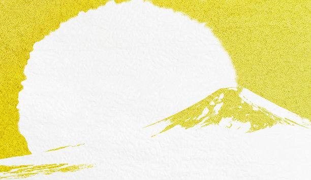 贺年卡材质富士山和日出，金色和白色，日式风格背景，日本纸，金箔图片下载