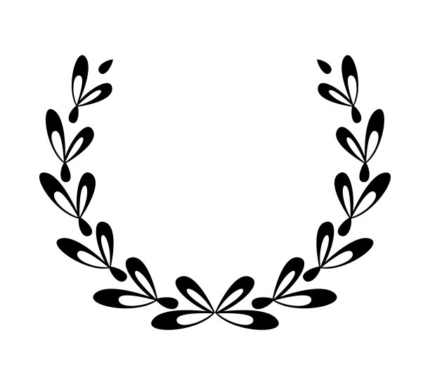的桂冠。黑色剪影圆形标志描绘一个奖项成就纹章，贵族，徽章。桂冠奖，获胜，奖品或胜利图片下载