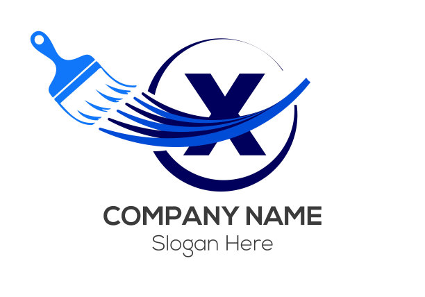 在字母X模板上刷上标志。在X字母上油漆，初始油漆标识概念图片下载