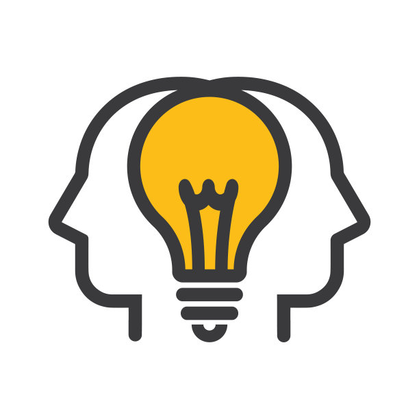 两个侧面，中间有一个灯泡，象征着团队合作和新想法的诞生。图片下载