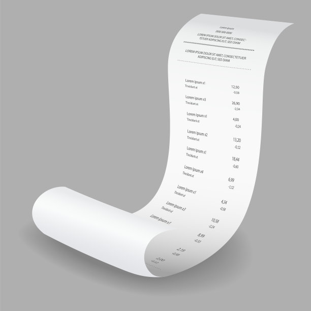 付款支票和带影子的收据。弯弯的金融纸，购买发票。购买，账单或计算工资。收到卖方表格图片下载