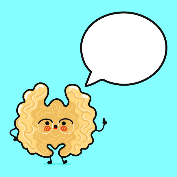 可爱有趣的胡桃带语音泡泡。矢量手绘卡通卡哇伊人物插画图标。被隔离在蓝色背景上。核桃品质概念图片下载