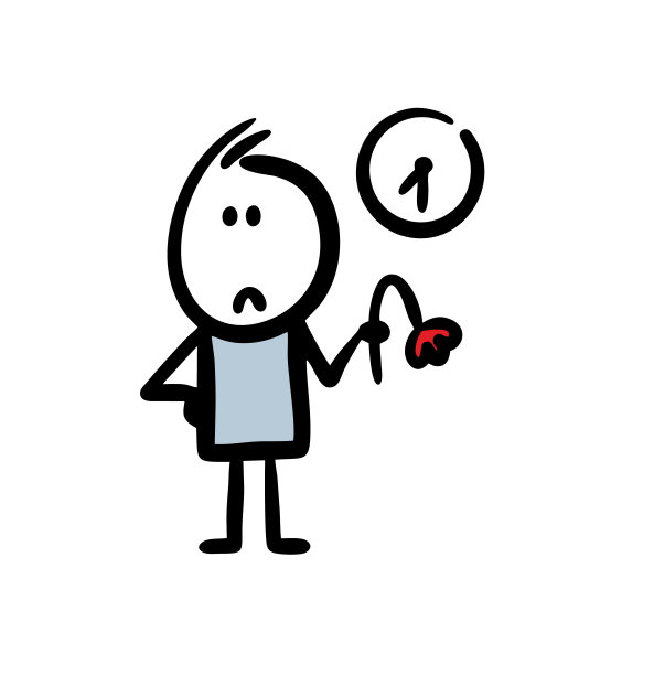 心烦意乱的涂鸦男子在大手表下与枯萎的花等待他的女孩约会。图片下载