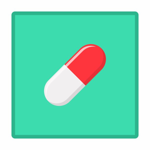 红色药丸胶囊，医药，绿色风格矢量标志符号。隔离图标。图片下载