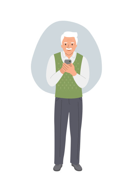 全身上下的老人看着智能手机。图片下载