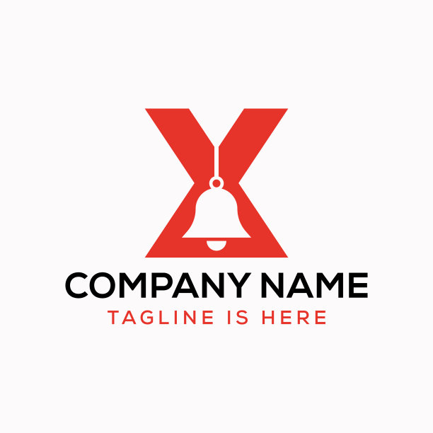 字母X牛铃标志概念与悬挂的钟符号矢量模板图片下载