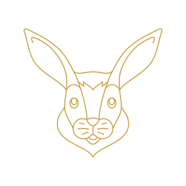 兔子口鼻与长耳朵金色单色线图标矢量插图图片下载