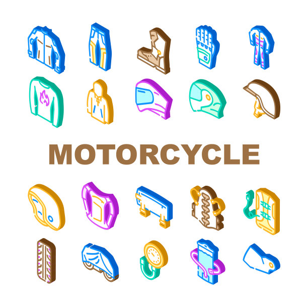 摩托车配件机车图标设置矢量图片下载
