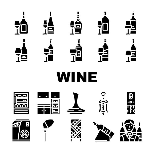 酒杯酒精酒庄图标设置矢量图片下载