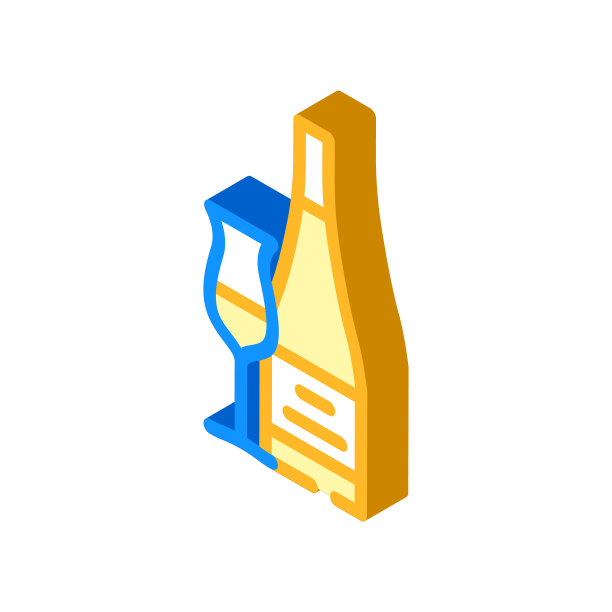 雷司令白葡萄酒等距图标矢量插图图片下载