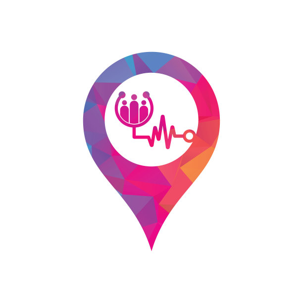 听诊器人地图别针形状概念标志设计图标图片下载