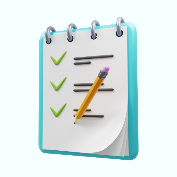 待办事项列表图标。记事本上有完成的待办事项清单和铅笔。三维渲染图片下载