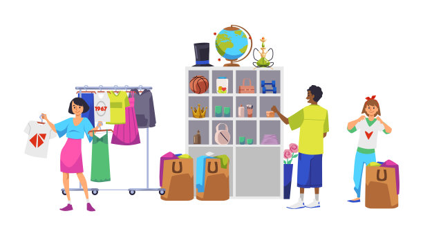 人们在二手和古着店购物，平矢孤立。图片下载