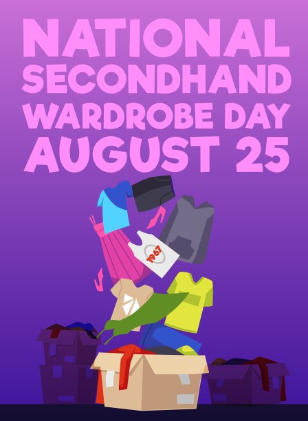 全国二手衣柜日横幅或海报平面矢量插画。图片下载