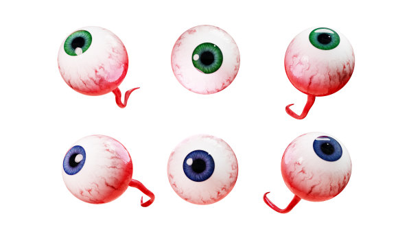 逼真的人眼与绿色和蓝色虹膜，3d渲染。人眼被隔离在白色背景上，3d插图图片下载